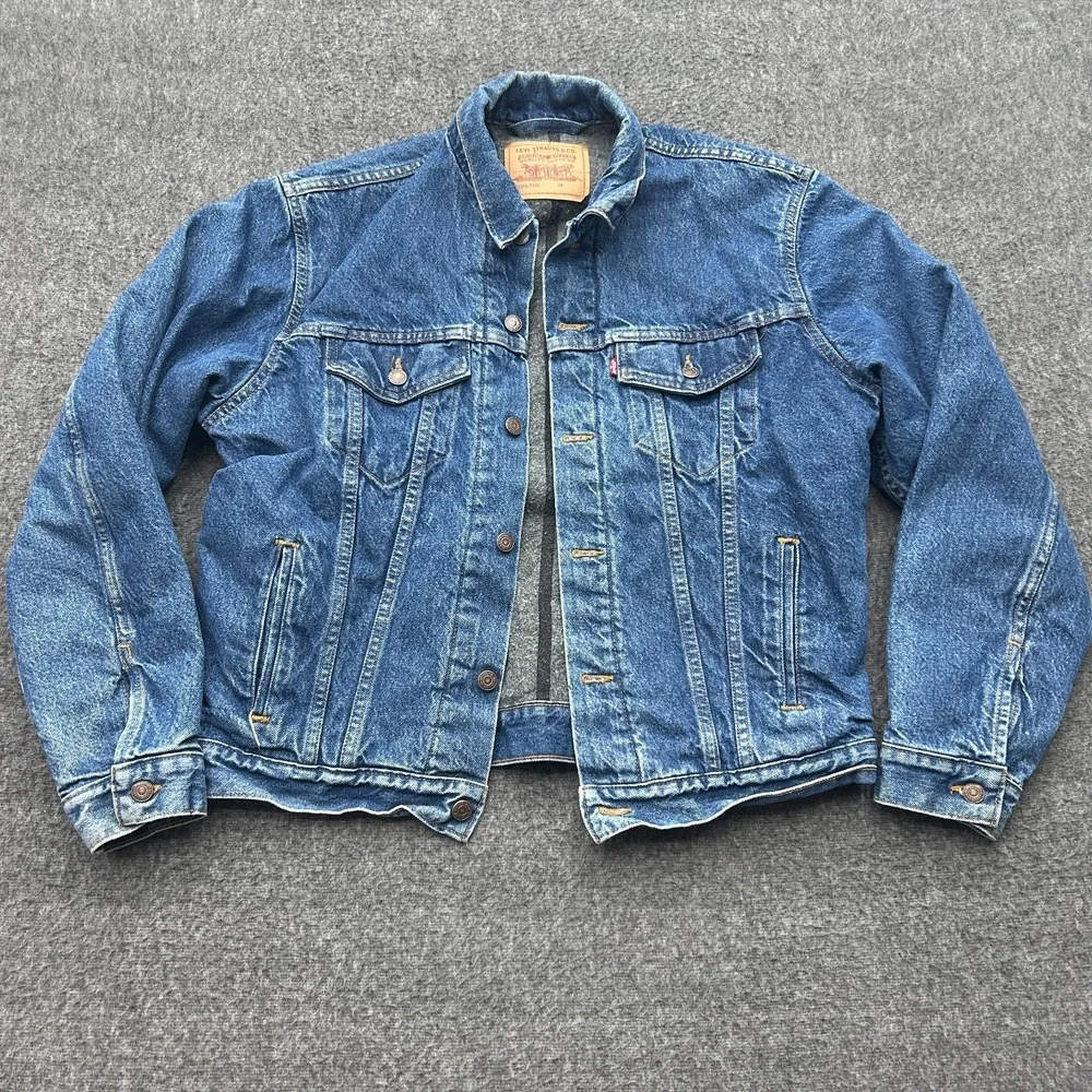 Levis Blanket Lined Denim Trucker Jacket Blue Size 44 71506 0316 Made USA